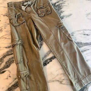 Women’s Free People Khaki Cargo Pants S Utility Drawstring Waist Relaxed Fit